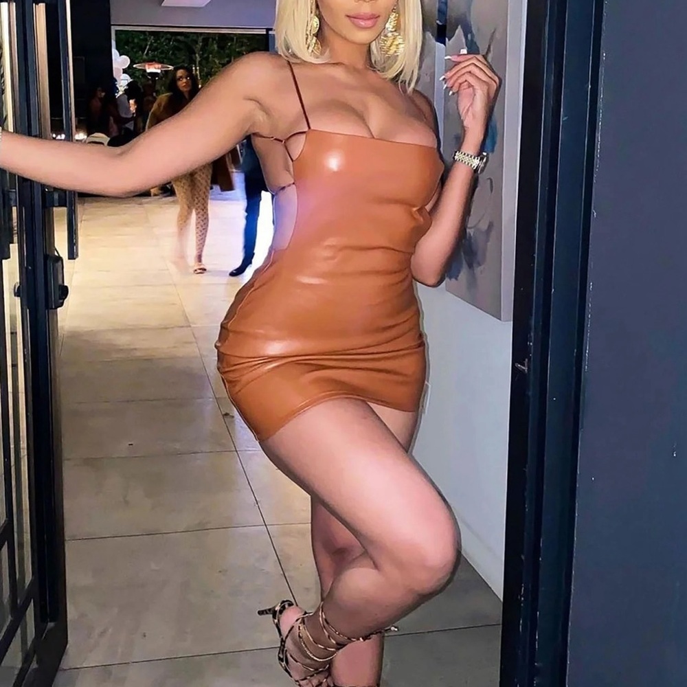 Faux Leather Backless Mini Dress ✨ - Picture 5 of 9